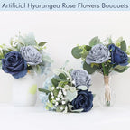 Artificial Bridesmaid Bouquets - Set of 4 Silk Rose Flowers Bouquet Wedding Rustic Small Floral Centerpieces for Marriage Proposal Party Anniversary Dining Table Decorations - Blue,7 Inch