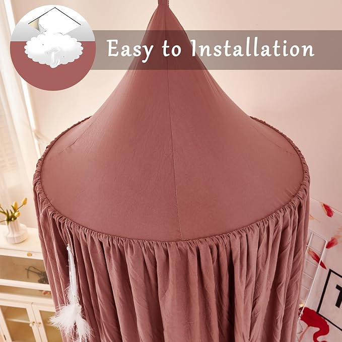 dix-rainbow Princess Decor Canopy for Kids Bed, Soft and Durable Bed Canopy for Girls Room Tent Canopy Dreamy Mosquito Net Bedding, Children Reading Nook Canopies Indoor（Red Bean）