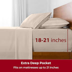 Mellanni Extra Deep Twin Sheets - 3 PC Iconic Collection Bedding - Hotel Luxury, Ultra Soft, Cooling Bed Sheets - Wrinkle, Fade, Stain Resistant (Twin, Beige)