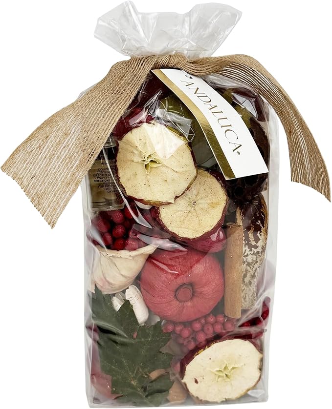 ANDALUCA Apple Cider Cinnamon Scented Potpourri | Made in California | Large 20 oz Bag + Fragrance Vial | Scents of Cinnamon, Apple, Orange Zest