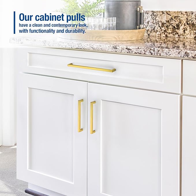 JOY DECOR 6 Pack Cabinet Handles, Gold Cabinet Pulls, 12-3/5 Inch Kitchen Closet Handles Square Drawer Pulls Stainless Steel Drawer Hardware, 320mm Hole Centers