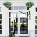 Artificial Hanging Flowers Basket for Outdoor, 16 Fake Flowers Look Real UV Resistant, Faux Hanging Plants for Porch, Balcony, Patio, Garden, Spring Summer Decor,Blue