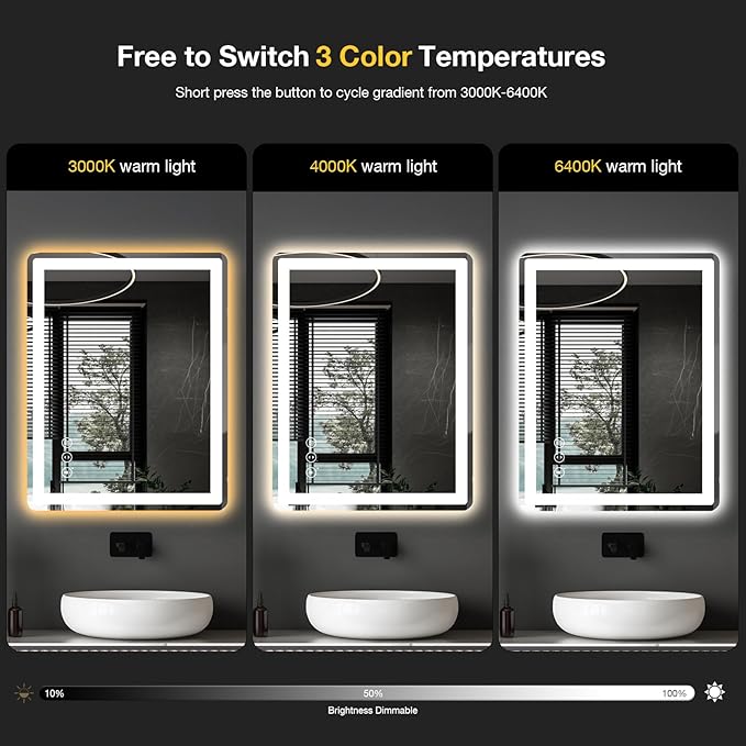 LED Bathroom Mirror 48"x 30" with Front and Backlight, Anti-Fog, Lighted Bathroom Vanity Mirror for Wall, Dimmable, Shatter-Proof, Rounded Rectangle Mirror Tempered Glass(Horizontal/Vertical)