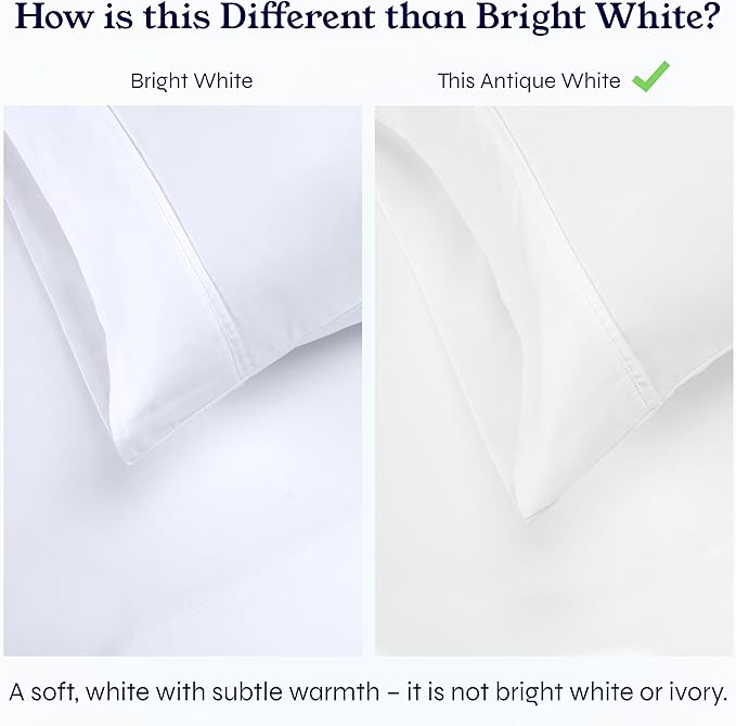 California Design Den King Bed Sheets Set - Soft 400 Thread Count Sateen, 100% Cotton Sheets, Deep Pockets with All Around Elastic for a Snug Fit, Cool & Durable Bedding Set - Antique White