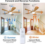 BOJUE 42 Inch Outdoor Ceiling Fans with Lights and Remote Control, Dimmable 5 Blade Wood Outdoor Ceiling Fans for Patios, White Natural Wood Bedroom Ceiling Fan with Lights, Noiseless DC Motor