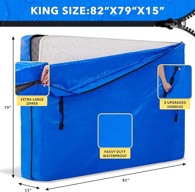 AlexHome Mattress Bag for Moving and Storage,Heavy Duty Tarp Reusable Mattress Storage Bag,Easy Carrier Mattress Moving Cover (King Size)