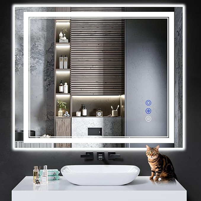 40"x36" LED Bathroom Mirror with Anti-Fog, Stepless Dimmable Lights, 3 Color Modes, Shatter-Proof Tempered Glass, Memory Function & Waterproof Design