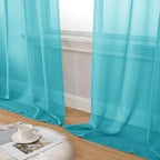Aiyufeng Turquoise Sheer Curtains 72 Inch Length 2 Panels Set, Light Filtering Airy Rod Pocket Turquoise Window Curtain Treatment Drapes for Kitchen Bedroom Living, Each 42Wx72L Inches
