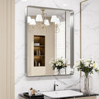 LOAAO 24X32 Inch Brushed Nickel Bathroom Mirror, Rounded Rectangle Silver Metal Frame Mirror, Brushed Nickel, Anti-Rust, Shatter Proof, Hangs Horizontally or Vertically