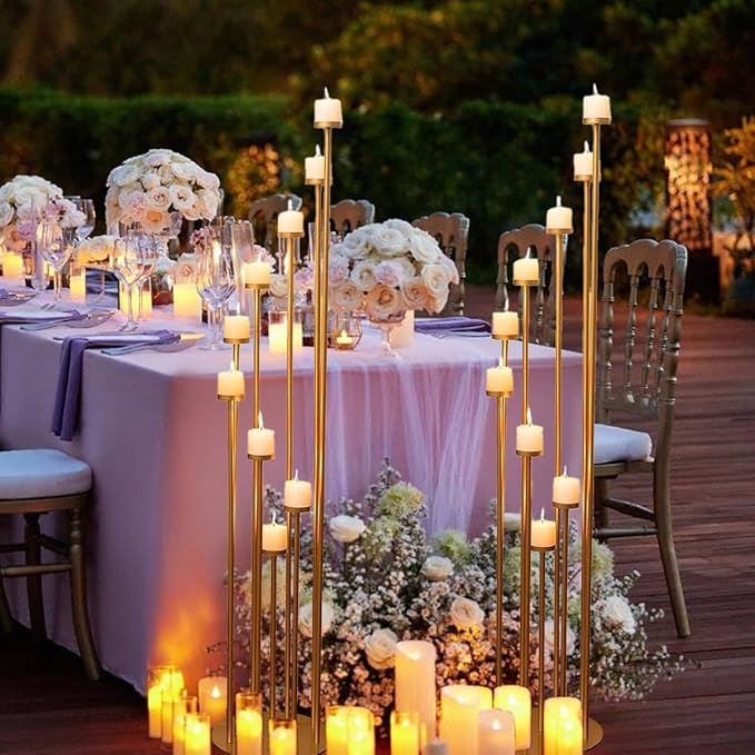 2pcs 9 Arm Candelabra,Floor Candle Holders Tall Set for Wedding Aisle Decoration,Gold Candelabras for Fireplace,Candle Stand Fit for Flameless or Wax