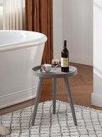 Apicizon Round Grey Side Table, Tray Nightstand Coffee End Table for Living Room, Bedroom, Small Spaces, Easy Assembly Bedside Table, 15 x 18 Inches