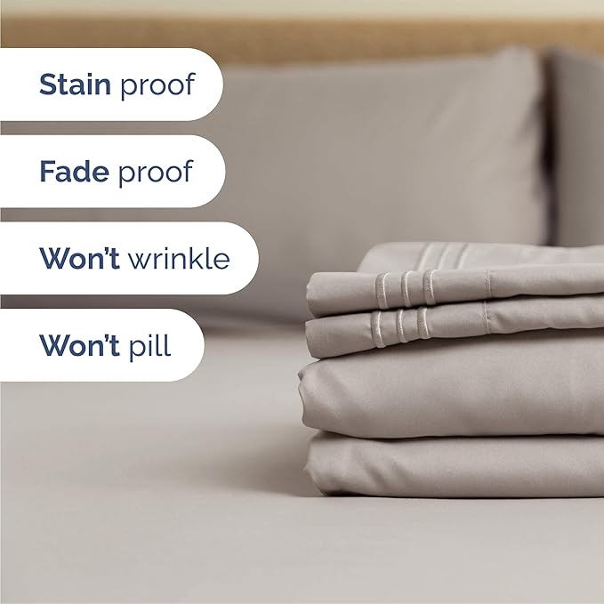 Queen Size 4 Piece Sheet Set - Comfy Breathable & Cooling Bed Sheets Set - Hotel Luxury Bedding for Women, Men, Kids, Teens, Boys & Girls - Deep Pockets, Soft and Wrinkle Free - Oeko-Tex - Light Grey