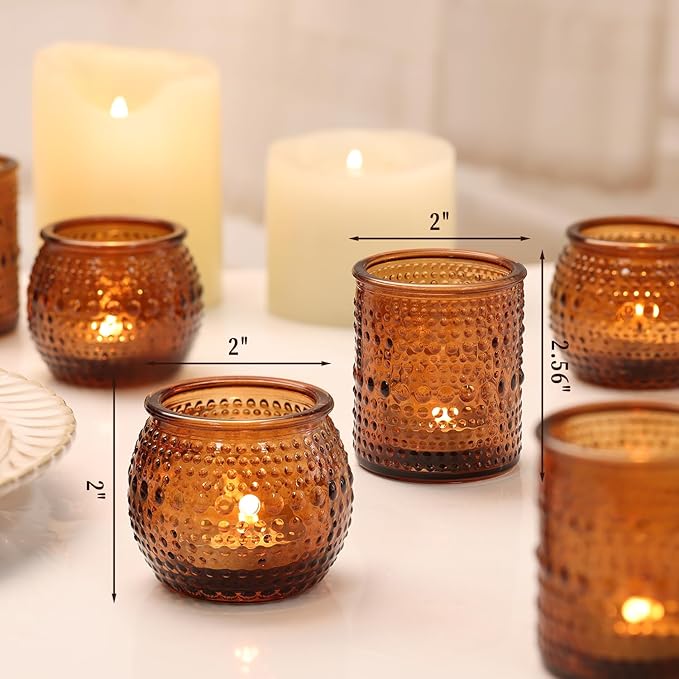 40 Pcs Assorted Amber Candle Holders Bulk- Amber Tealight Candle Holder for Fall Wedding Decor, Votive Candle Holders for Fall Home Decorations, Vintage Table Decor
