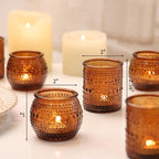 40 Pcs Assorted Amber Candle Holders Bulk- Amber Tealight Candle Holder for Fall Wedding Decor, Votive Candle Holders for Fall Home Decorations, Vintage Table Decor