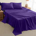 DREAMCARE King Size Sheets Set – 4 pcs Cooling Sheets – up to 21” Deep Pocket King Sheet Set – Hotel Luxury Sheets & Pillowcases – Superior Softness 100% Fine Microfiber with Side Pocket – Purple