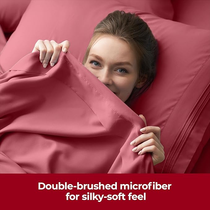 Mellanni Extra Deep King Sheets - 4 PC Iconic Collection Bedding - Hotel Luxury, Ultra Soft, Cooling Bed Sheets - Wrinkle, Fade, Stain Resistant (King, Brick Red)