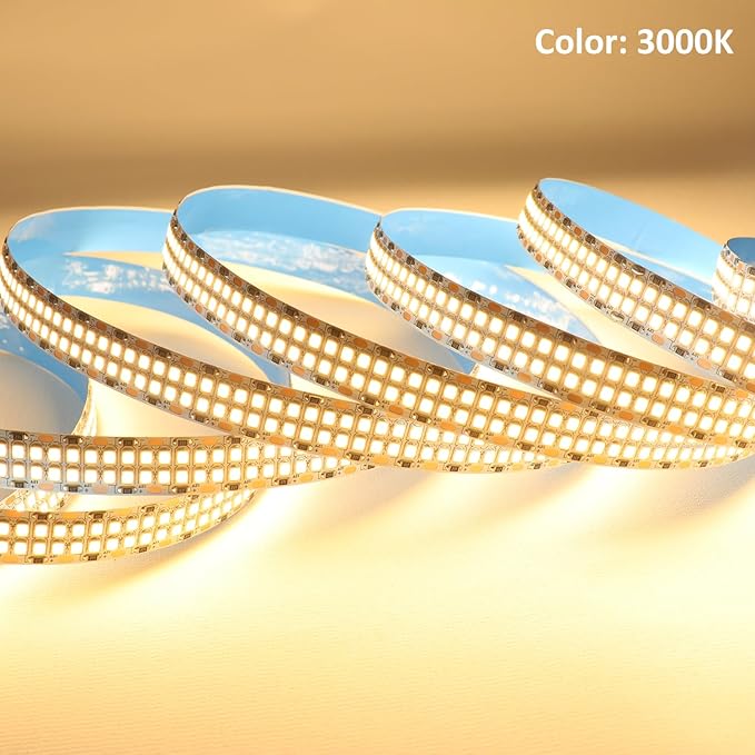2835 SMD Warm White LED Strip Lights 3000K DC 12V 2400 LEDs 16.4ft/5M Double Row Flexible LED Strip Tape Light Ribbon Lamp LED Dimmable Strips for Bedroom Lighting