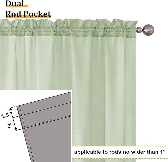 Aiyufeng Light Green Sheer Curtains 63 Inch Length 2 Panels Set for Living Room, Light Filtering Green Window Sheers Drapes for Bedroom, Each 42" W x 63" L