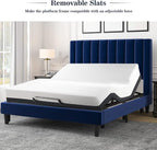 Allewie Queen Platform Bed Frame/Velvet Upholstered Bed Frame with Vertical Channel Tufted Headboard/Strong Wooden Slats/Mattress Foundation/Box Spring Optional/Easy Assembly/Navy Blue