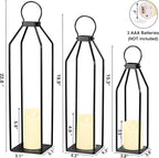 Perfnique Modern Farmhouse Lanterns, Set of 3 Black Metal Lanterns w/ 6hr Timer Flickering Flameless Candles, Decorative for Outdoor Decor, Front Porch, Indoor, Patio, Garden, Fireplace, Christmas