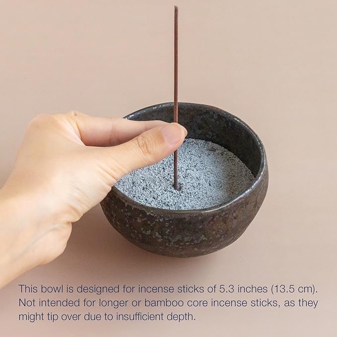 Asayu Japan Incense Burner Kit with Grey Incense Ash (50 g) and Incense Bowl, 100% Zen Made in Japan, Japanese Ceramic Incense Holder with Sand Set for Incense Sticks and Resin