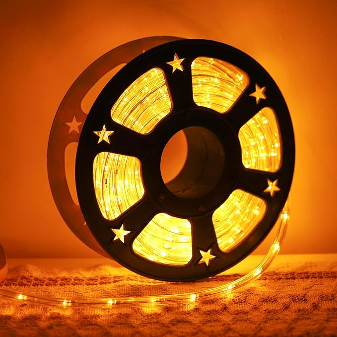 50ft 360 LED Orange Rope Lights, 110V Connectable Orange Led Strip Lights, Halloween Decoration Outdoor Lights for Deck, Patio, Pool, Camping, Landscape, Bedroom, Christmas Decor