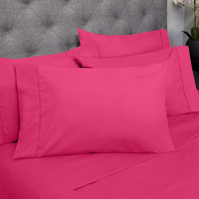 6 Piece Bed Sheet Set, Split King, Fuschia