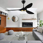 reiga 52 Inch Black Modern Ceiling Fans with Lights and Remote Control, Smart WiFi 3 Blades Quiet DC Motor for Living Room Bedroom Patio Garage, ETL Listed