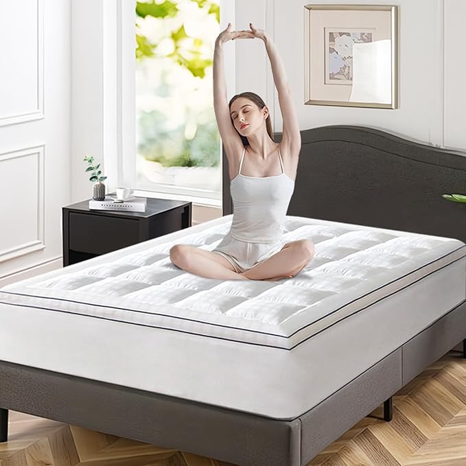 ABENE Mattress Topper for Back Pain Relief, Extra Thick Mattress Pad Pillowtop, Soft Cotton Cover with 8"-21" Deep Pocket, 1300gsm Overfilled Down Alternative Filling (Cotton White, Twin)