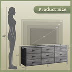 Huuger Long Dresser for Bedroom, 55 Inch TV Stand for 55, 60 Inch TV, Entertainment Center with Drawers, Large Storage Fabric 9 Drawer Dresser, Closet, Grey
