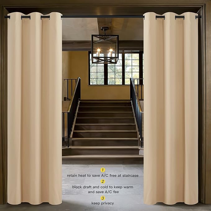 NICETOWN Door Screen Cover for Air Conditioner Room, Insulated Faux Accordion Door, Privacy Draft Keep Heat Out Bedroom Kitchen Drape for Doorway (Biscotti Beige, 1 Panel, 5ft Wide x 7ft Long)