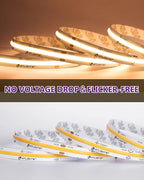 HitLights COB LED Strip Lights Warm White 3000K, 16.4ft Premium High Density 24V Tape Light, 2560 LEDs, 350+ LM/FT, CRI 90+, IP30, Lighting for Kitchen, Cabinets, UL Listed (Power Source Not Included)