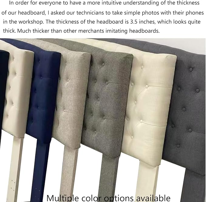 24KF Upholstered Tufted Button Linen Fabric Headboard,Comfortable Fashional Headboard King/CA King Size,Ivory