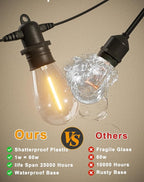 30FT LED Outdoor String Lights with 10+1 Edison Shatterproof IP65 Waterproof Bulbs, 2700K Dimmable Commercial Grade Patio Lights, Heavy Duty Outside Hanging Lights for Garden Porch Decor