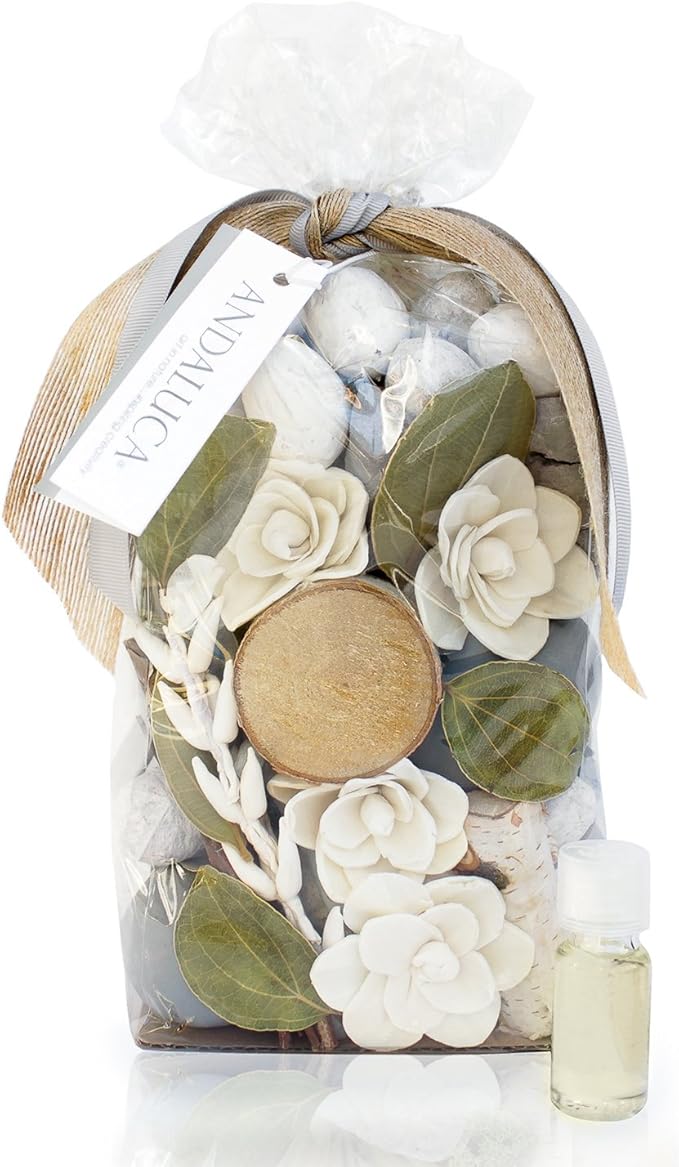 ANDALUCA Cashmere Oak Potpourri | Large 20 oz Bag + Fragrance Vial | Scents of Orchid, Eucalyptus, Mandarin, Black Rose, Cashmere Musk and Patchouli