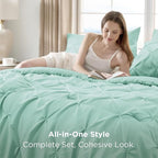 Bedsure Twin Comforter Set Mint Green - Bed in a Bag Twin Size Bedding 5 Pieces, GentleSoft™ Pintuck Bed Set Gift for Family, Pinch Pleat Mint Green Comforter with Sheets, Pillowcase & Sham