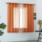 DUALIFE 54 Inch Length Sheer Curtains Burnt Orange for Bathroom 2 Panels Set Grommet Small Transparent Short Curtains for Bedroom Kitchen 52x54 Inches Long Terracotta Rust