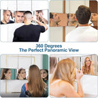 360° Viewing Mirror for Hair Cutting and Styling, Adjustable Height Mirror for Grooming, Makeup and Shaving, Clear HD Glass, Portable for Bathroom or Travel (Black)