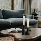 Antique Black Handcrafted Iron Taper Candle Holders - Set of 2 Decorative Candle Stands for Weddings, Dining, and Parties