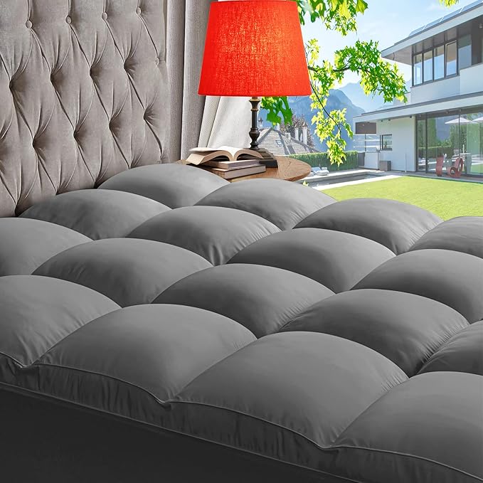 ABENE Mattress Topper Full for Back Pain Relief, Extra Thick Mattress Pad Pillowtop, Soft Mattress Protector Cover with 8"-21" Deep Pocket, Overfilled Down Alternative Filling (Gray, Full)
