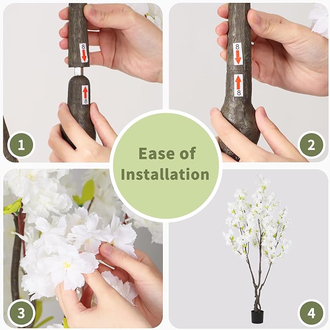 Artificial White Cherry Blossom Tree 6ft(74in) Faux White Flower Tree Indoor Decor Handmade Natural Fake Cherry Tree for Wedding Realistic Cherry Blossom Plant for Home,Living Room,Office Decor