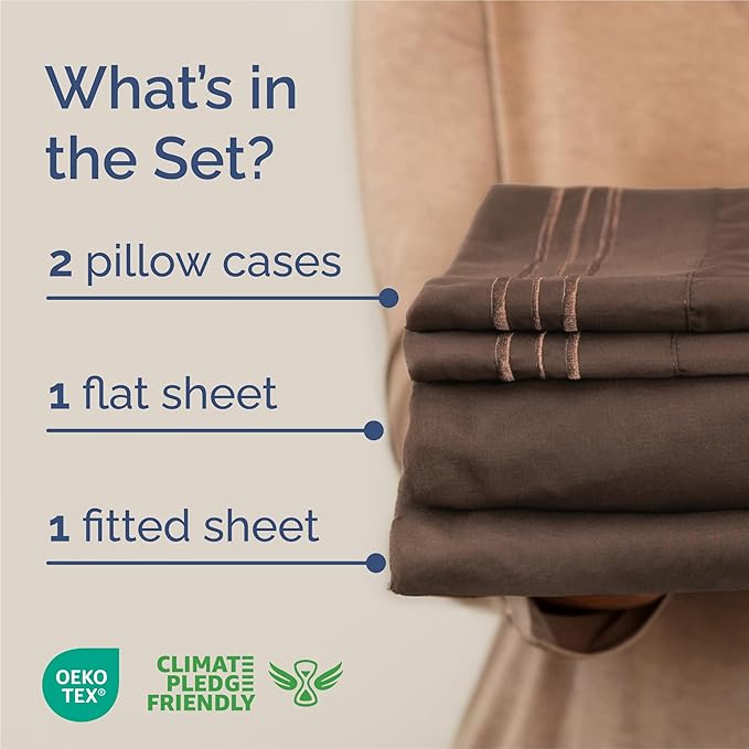 King Size 4 Piece Sheet Set - Comfy Breathable & Cooling Bed Sheets Set - Hotel Luxury Bedding for Women, Men, Kids, Teens, Boys & Girls - Deep Pockets, Ultra-Soft and Wrinkle Free - Oeko-Tex - Brown