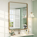 28x36 Gold Framed Mirror for Bathroom, Brushed Gold Mirror with Metal Frame, Modern Rectangle Brass Vanity Mirror for Wall, Shatterproof, Anti-Rust (Horizontal/Vertical)