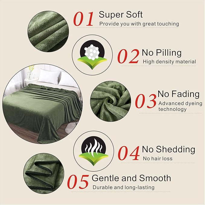 Richave 350GSM Fleece Blankets King Size for The Bed Warm Sofa Blanket 90" x 108"(Green King)