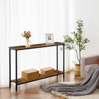 HOOBRO Console Table, 47.2" Narrow Entryway Table, Industrial Sofa Table with Shelf, Entrance Table for Living Room, Hallway, Foyer, Corridor, Office, Metal Frame, Rustic Brown and Black BF20XG01G1