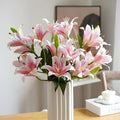 ASTRYAS 18 Heads Artifical Lily Flowers, Pink Artificial Stargazer Lilies with 18 Heads Full Bloom Lily & 6 Buds-Faux Lilies Flowers for Home Hotel Flower Arrangement Party Decor Cemetery（2PCS, Pink