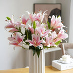 ASTRYAS 18 Heads Artifical Lily Flowers, Pink Artificial Stargazer Lilies with 18 Heads Full Bloom Lily & 6 Buds-Faux Lilies Flowers for Home Hotel Flower Arrangement Party Decor Cemetery（2PCS, Pink