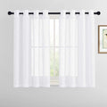 RYB HOME Short Sheer Curtains - Linen Textured Small Window Curtains Semi Sheer Drapes Privacy Breathable Drapery Filter Sunlight for Kitchen, Nursery, RV, W 52" x L 45", 2 Panels, White