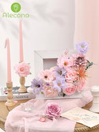 Alecono Artificial Flowers, Pink Purple Fake Flowers with Stems for DIY Wedding Bridal Bouquets, Cake Floral Arrangement Home Decor Indoor Outdoor