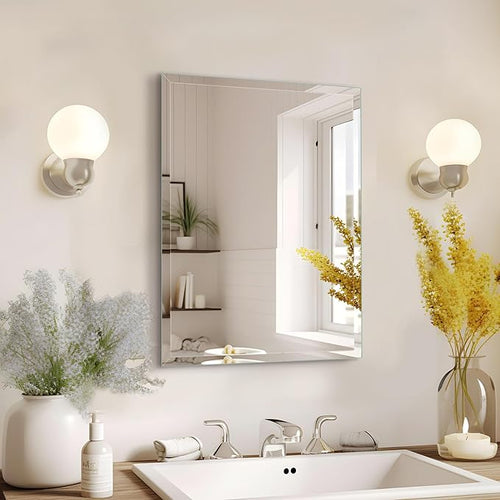 12"x16" Frameless Rectangle Wall Mirror with 1 inch Beveled Edge for Bathroom Vanity